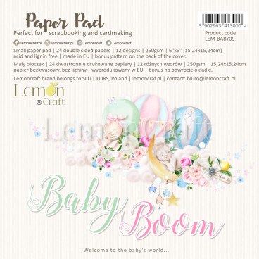 Baby Boom - Bloczek papierów do scrapbookingu 15x15cm - Lemoncraft