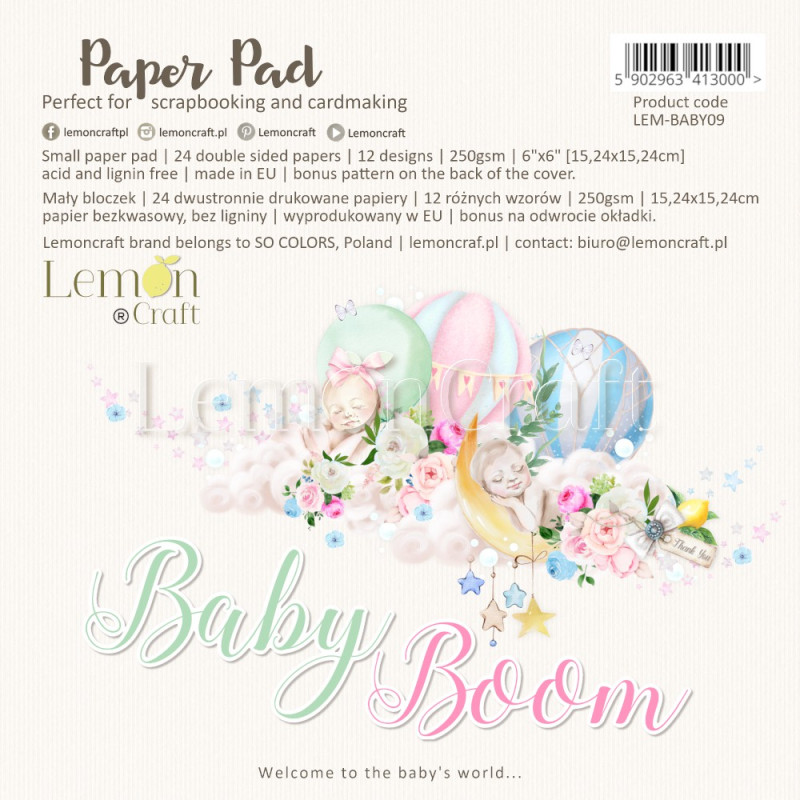Baby Boom - Pad scrapbooking papers 15x15cm - Lemoncraft