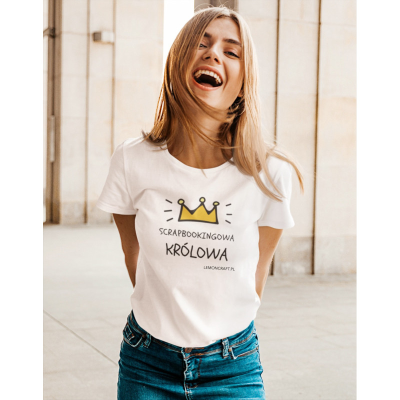 Scrapbookingowa królowa - damska koszulka Lemoncraft z nadrukiem - t-shirt - biała - rozmiar XL