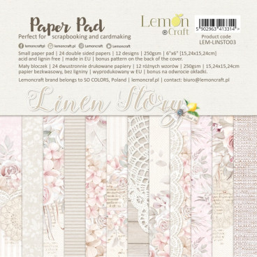 Linen Story - Pad scrapbooking papers 15x15cm - Lemoncraft