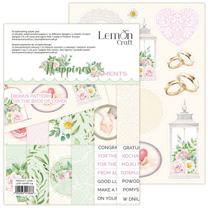 Happiness Elements - Elements for fussy cutting - Pad scrapbooking papers 15,24x20,3cm - Lemoncraft
