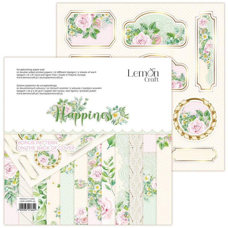 Happiness small paper pad - Pad of scrapbooking papers 20,3x20,3cm - Lemoncraft